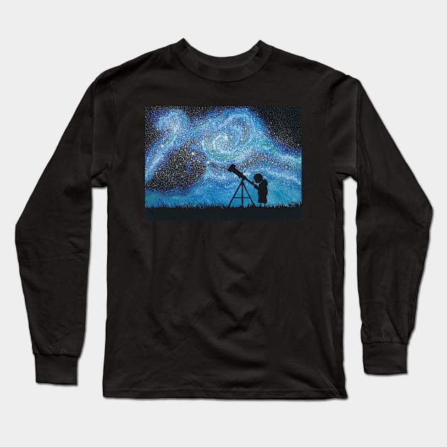 Observing the Universe ~ Watercolor Painting Long Sleeve T-Shirt by aurin